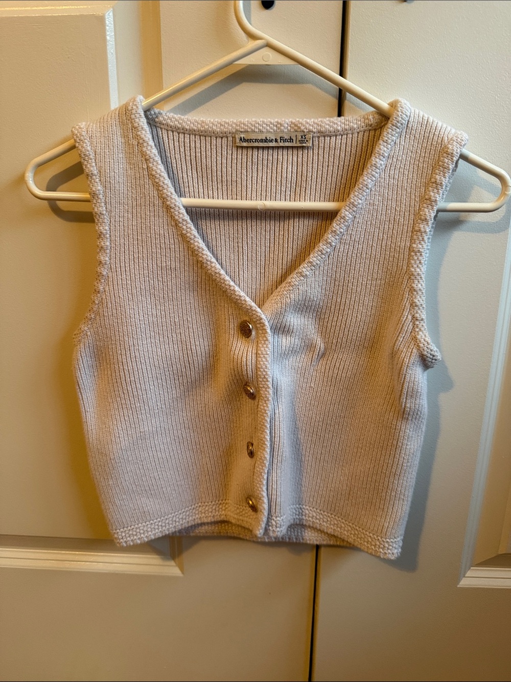 Abercrombie & Fitch Cream Ribbed Knit Button Tank